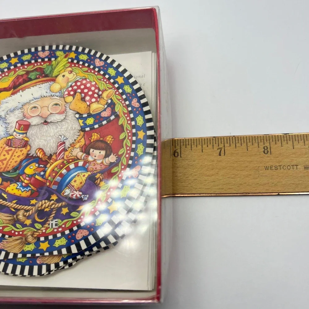 Mary Engelbreit Christmas Cards 13 Vintage 1997 Round in Box Santa Cottage Cute
